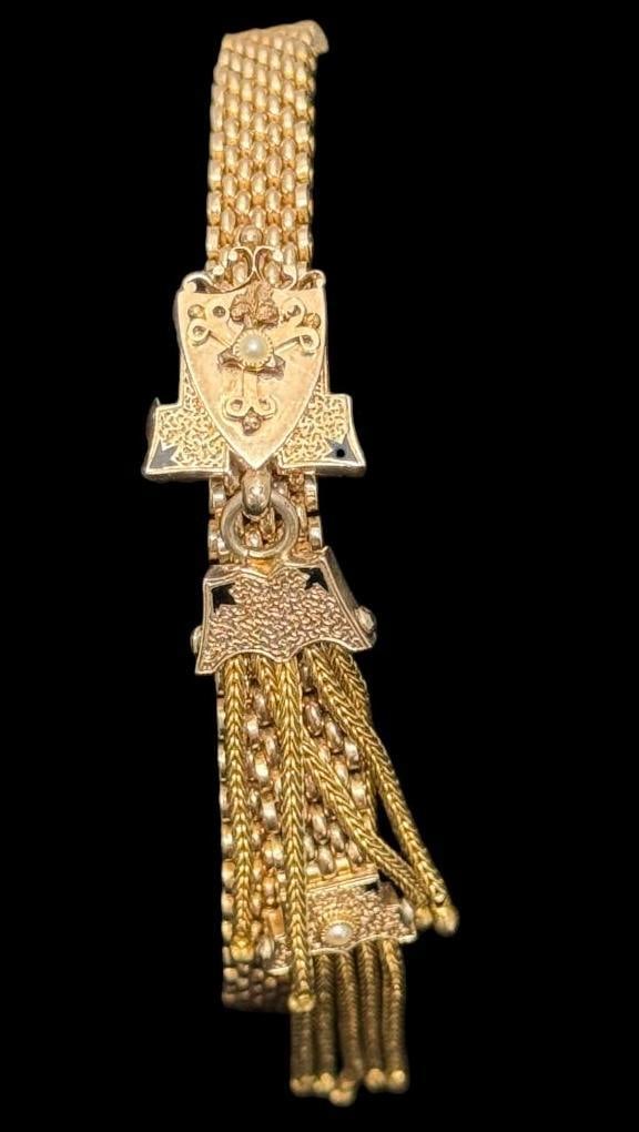 14k Gold Victorian Mesh Slide Bracelet: Gold Victorian Mesh Slide Bracelet, tests as 14k. Approx. 21 grams.