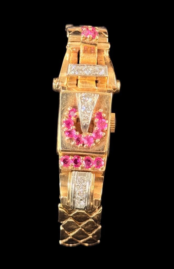 Mercedes 14k Gold Watch with Rubies and Diamonds (1 of 5)