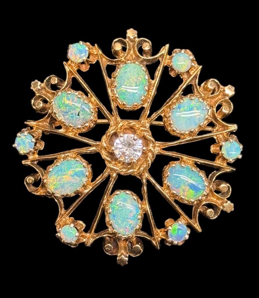 14k Gold with Diamonds and Opals pin (1 of 3)