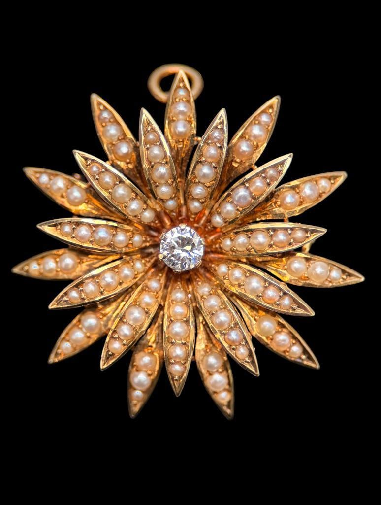 14k Gold with Pearls and Diamonds pin (1 of 2)