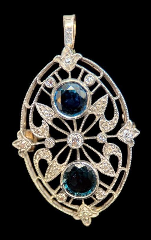 14k Gold with Diamonds and Sapphires Pin / Brooch (1 of 2)