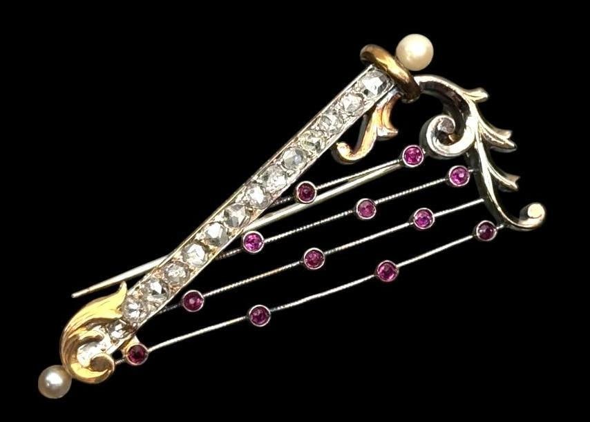 18k Gold pin with Diamonds and Rubies (1 of 2)