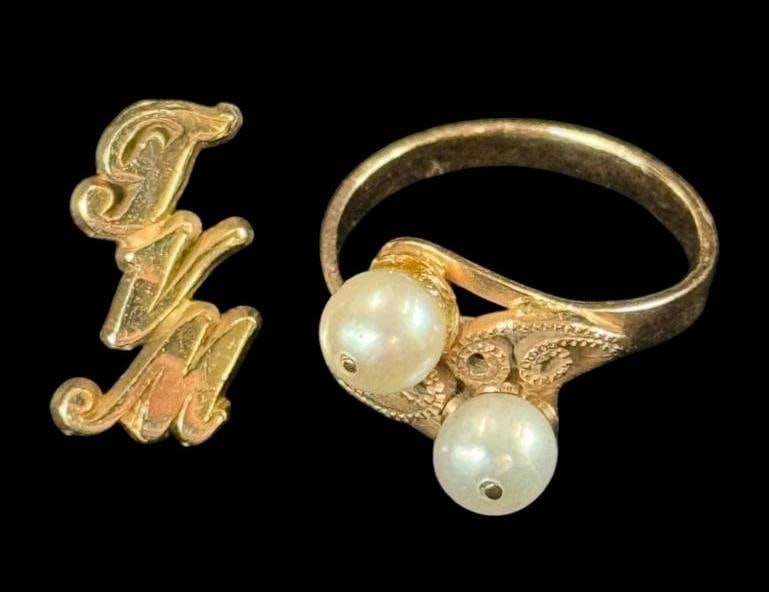 14k gold ring with pearls and pin (1 of 7)