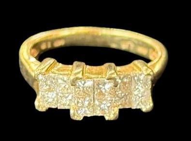 14k Gold and Square Diamond Ring: 14k Gold and 1 ctw. Diamond Ring. VS - I. Approx. 4.6 grams. Approx. size 7.