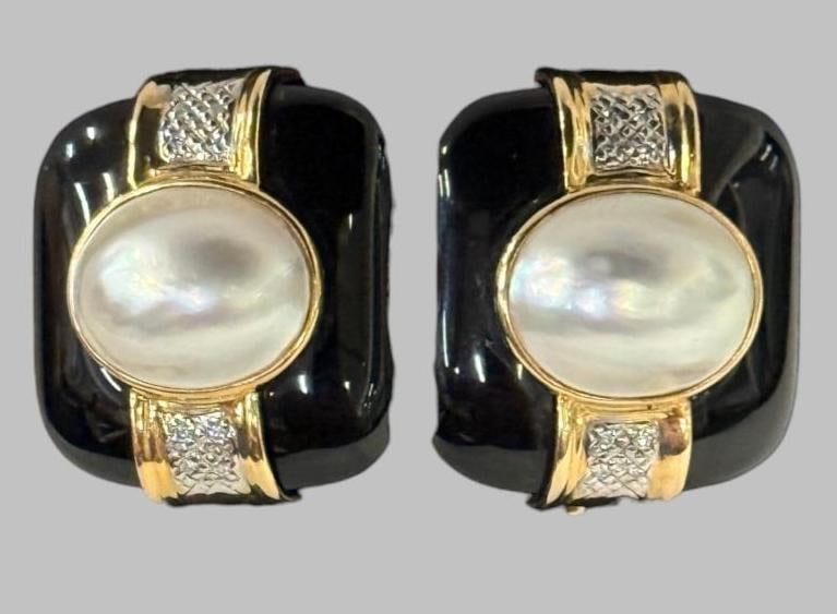 14k Gold with Onyx and Pearl earrings (1 of 5)
