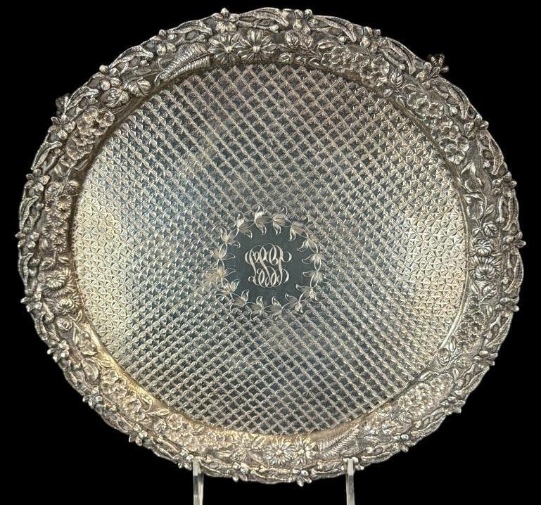 Sterling Silver S. Kirk & Son Footed Tray: Very Fancy Sterling Silver S. Kirk & Son Footed Tray. Approx. 21 ozt. Approx. 11 inches.