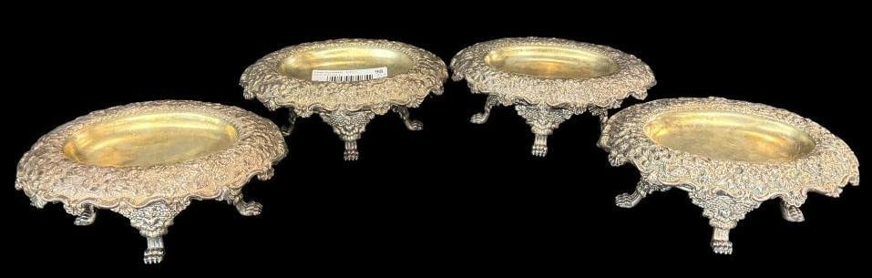 4 Tiffany & Co. Makers Sterling Silver Footed Bowls: 4 Tiffany & Co. Makers Sterling Silver Footed Sauce Bowls. Approx. 39.8 ozt. Approx. 7.5 x 5.5 x 2.5. inches.