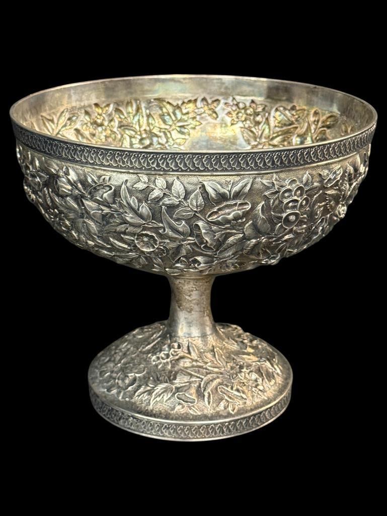 Sterling Silver Footed Bowl: Sterling Silver Footed Bowl by J.E. Caldwell & Co. Approx. 17 ozt. Approx. 7 x 7.5 inches.