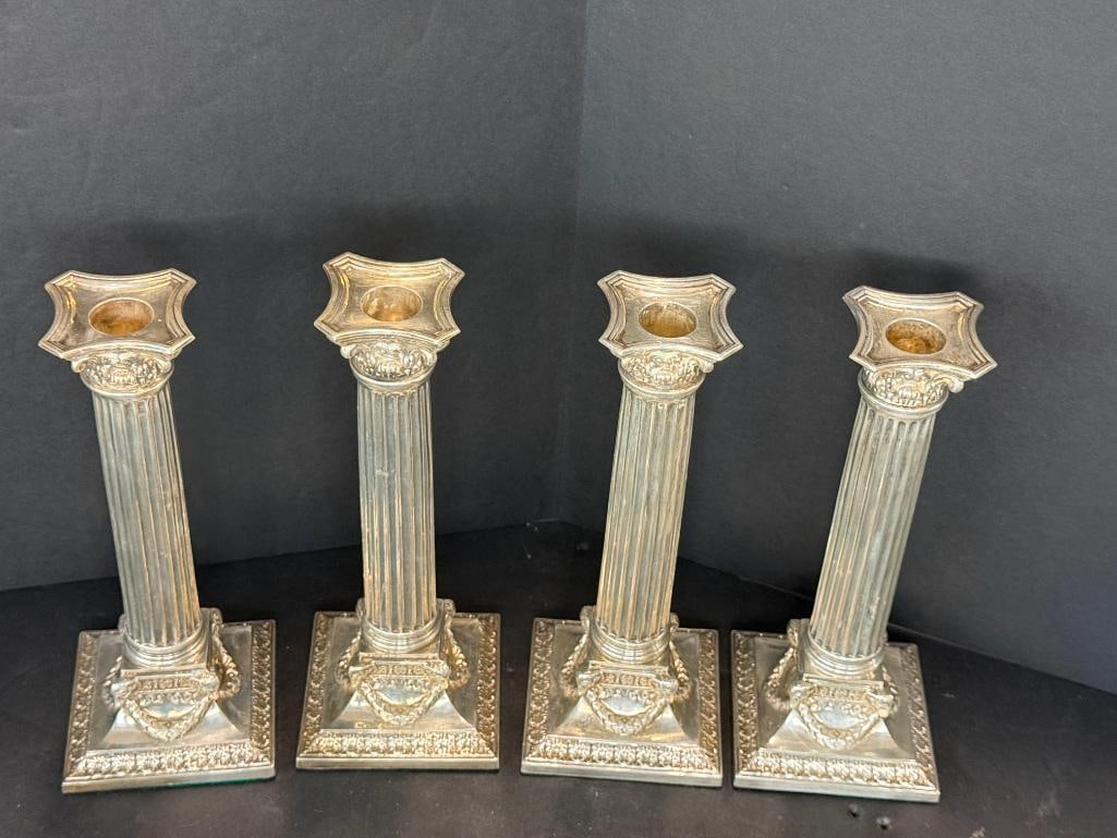 4 Sterling Silver Column Candlesticks - 2
