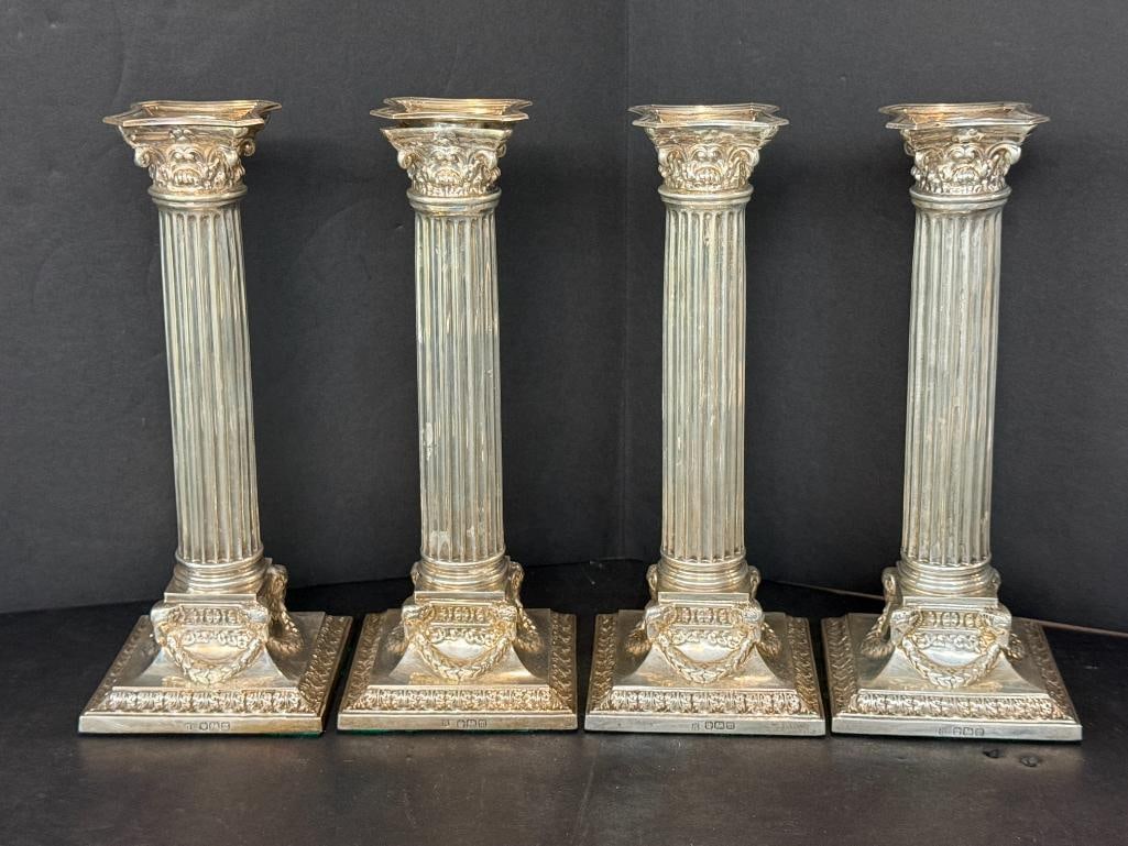 4 Sterling Silver Column Candlesticks - 3