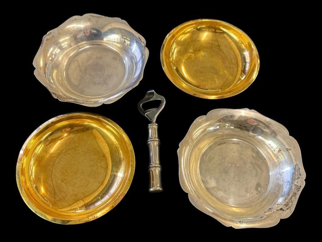 Tiffany & Co. Makers Sterling Silver Bowls: Tiffany & Co. Makers Sterling Silver Bowls. Approx. 24.3 ozt (opener is counted as 1/2 ozt). 5 pieces total.