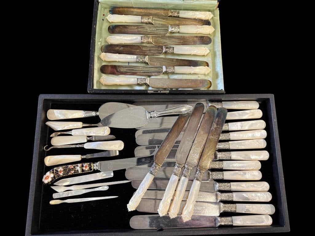 Mother of Pearl handled knives with Sterling (1 of 8)
