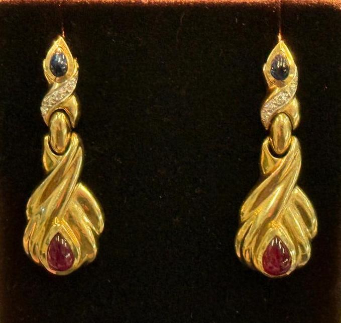 14k Gold Earrings with precious stones: 14k Gold Earrings with precious stones. Approx. 13.8 grams.