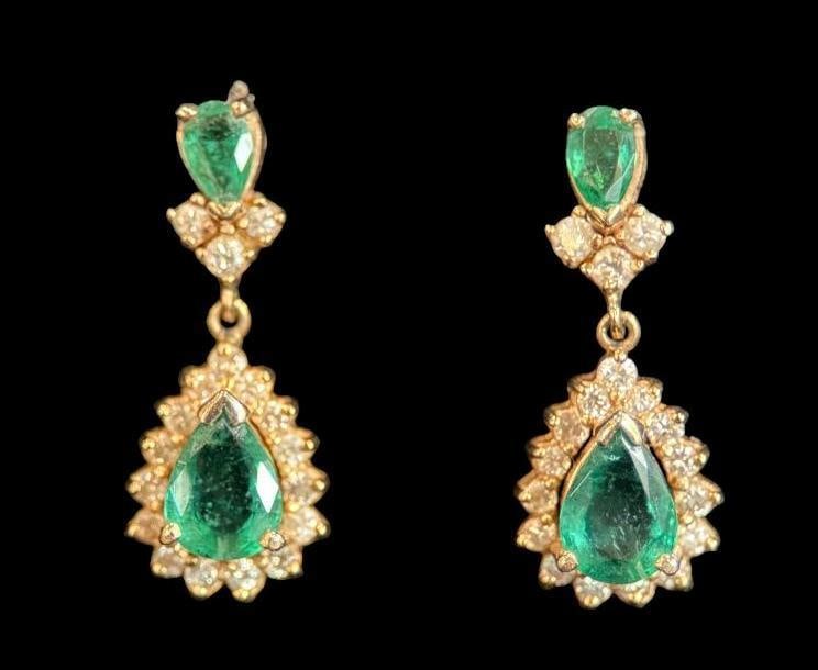 14k Gold Earrings with Diamonds and Emeralds (1 of 4)