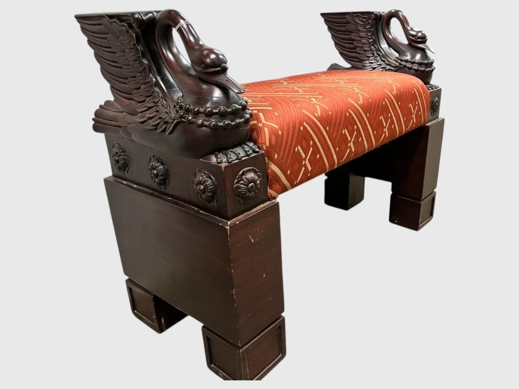 Empire style Mahogany Bench: Empire style Mahogany Bench. Approx. 27 x 37 x 17 inches.
