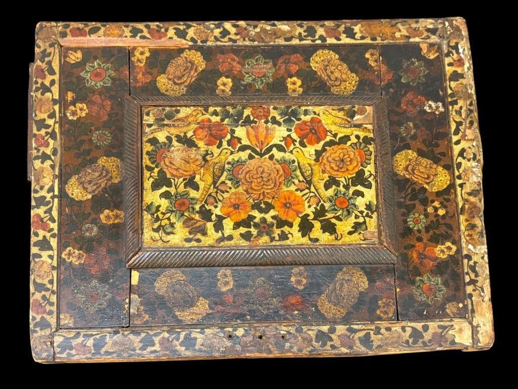 19th Century Folk Art Panel: 19th Century Folk Art Panel. Decorated with birds and flowers. Approx. 28 x 24 x 3 inches.