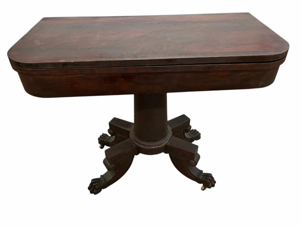 Empire card table with Claw Feet: Empire card table with Claw Feet. c. 1830. Open approx. 29 x 36 x 36 inches.