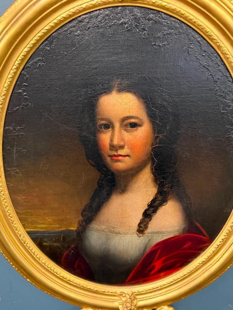 Portrait of a Woman in Wonderful Gold Gilt Frame: Portrait of a Lovely Woman in Wonderful Oval carved Gold Gilt Frame.