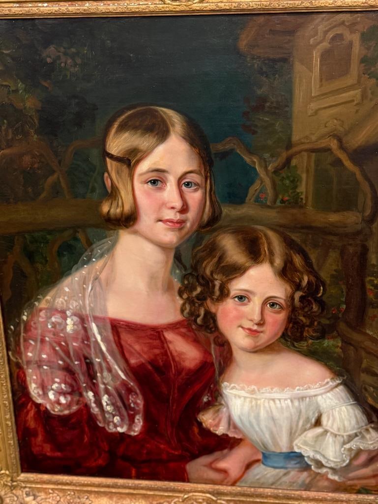 Portrait of Mother and Daughter oil on canvas: Portrait of Mother and Daughter oil on canvas. Painting approx. 30 x 24 inches. Frame approx. 36 x 30 inches.