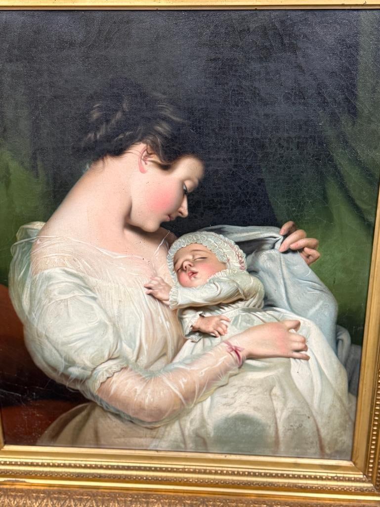 After James Sant The Artist's Wife oil on canvas: Very well done painting, After James Sant (1820-1916) The Artist's Wife with Their Daughter Mary Edith, oil on canvas in gold gilt frame. Painting approx. 30 x 25 inches. Frame approx. 41 x 37