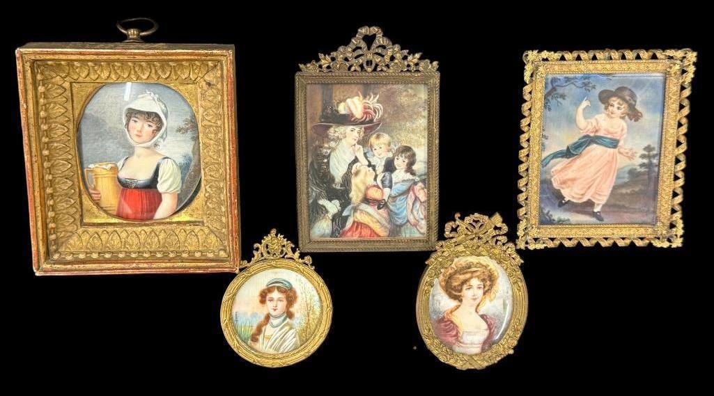 5 Miniature Paintings in frames (1 of 10)
