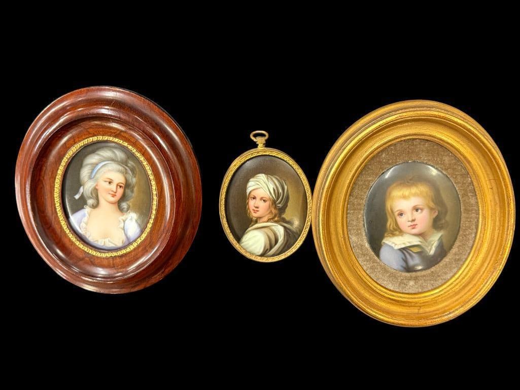 3 Miniature Portrait Paintings on Porcelain: 3 Miniature Portrait Paintings on Porcelain. Paintings approx. 3.25 x 2.5 inches.