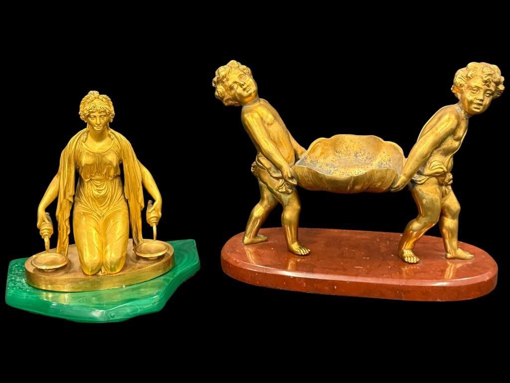 Gilt Bronze Female Statue and Cherubs with Dish (1 of 5)