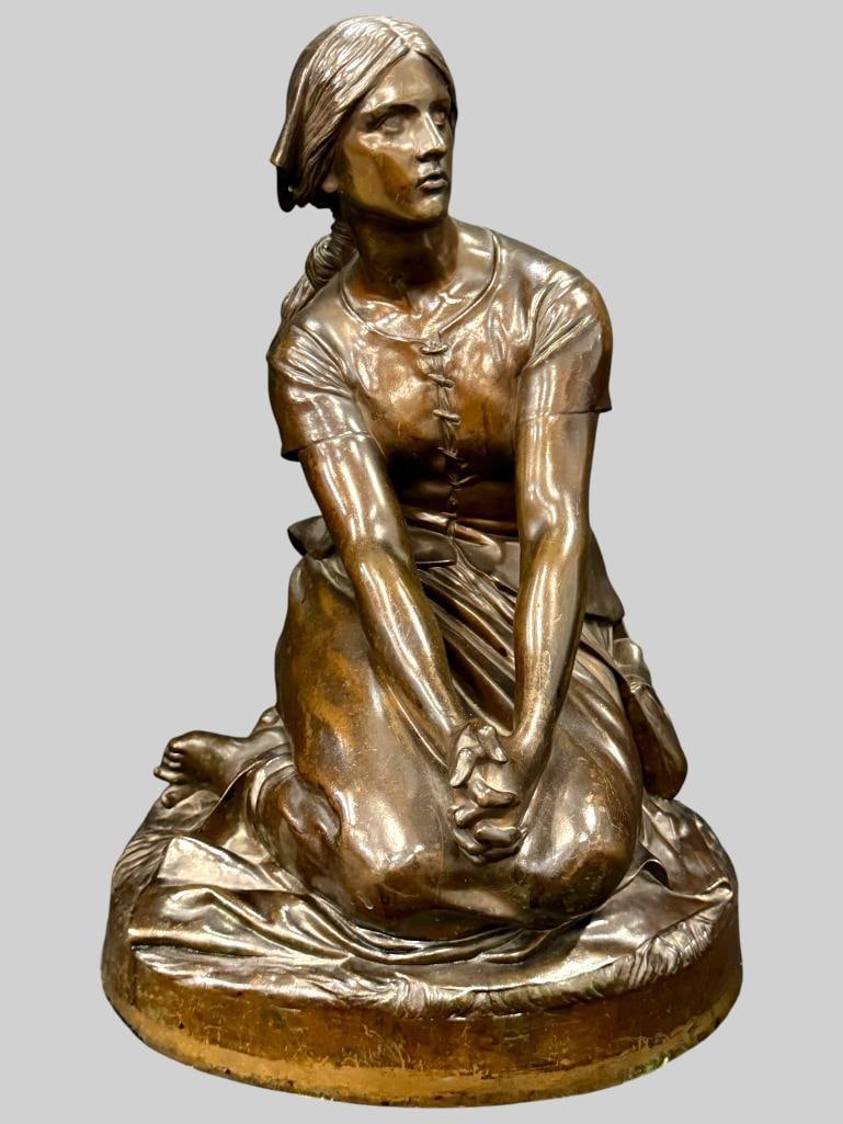 Chapu signed Joan of Arc Bronze: Henri Michel Antoine Chapu (1833-1891) signed Joan of Arc Bronze. From the F. Barbedienne foundry. Approx. 18 x 12 x 12 inches.