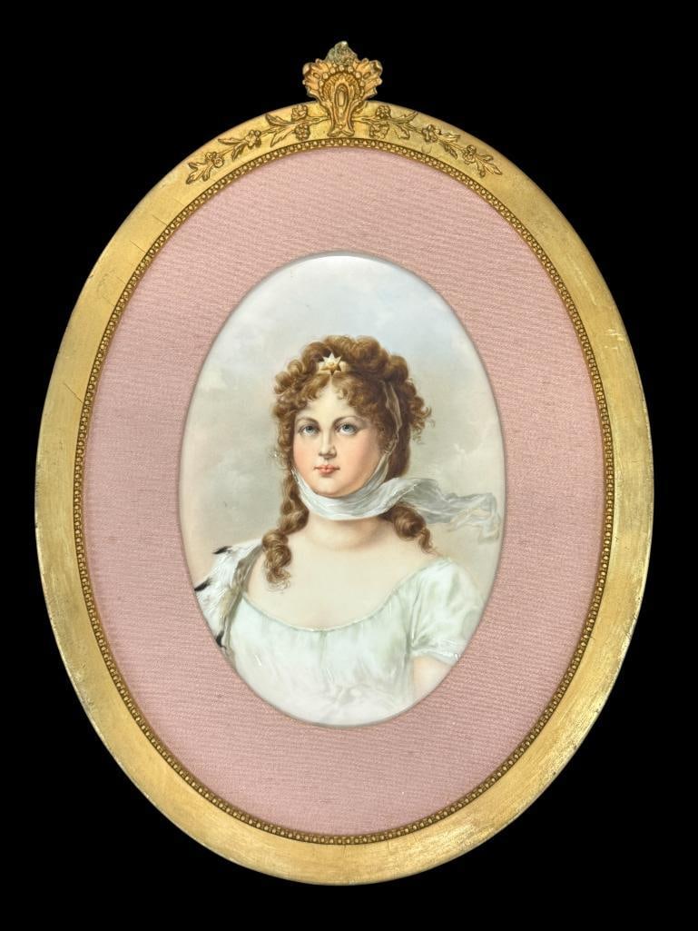 Queen Louise of Prussia Painting on Porcelain: Queen Louise of Prussia Painting on Porcelain. Painting approx. 9.5 x 6.5 inches. Frame approx. 16.5 x 12.25 inches.