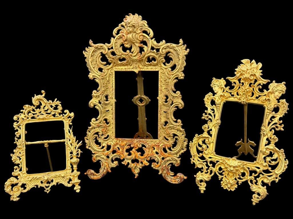 3 Gold Gilt Metal Frames: 3 Gold Gilt Metal Frames. Largest approx. 18 x 11 inches. Opening approx. 7.25 x 4.75 inches.