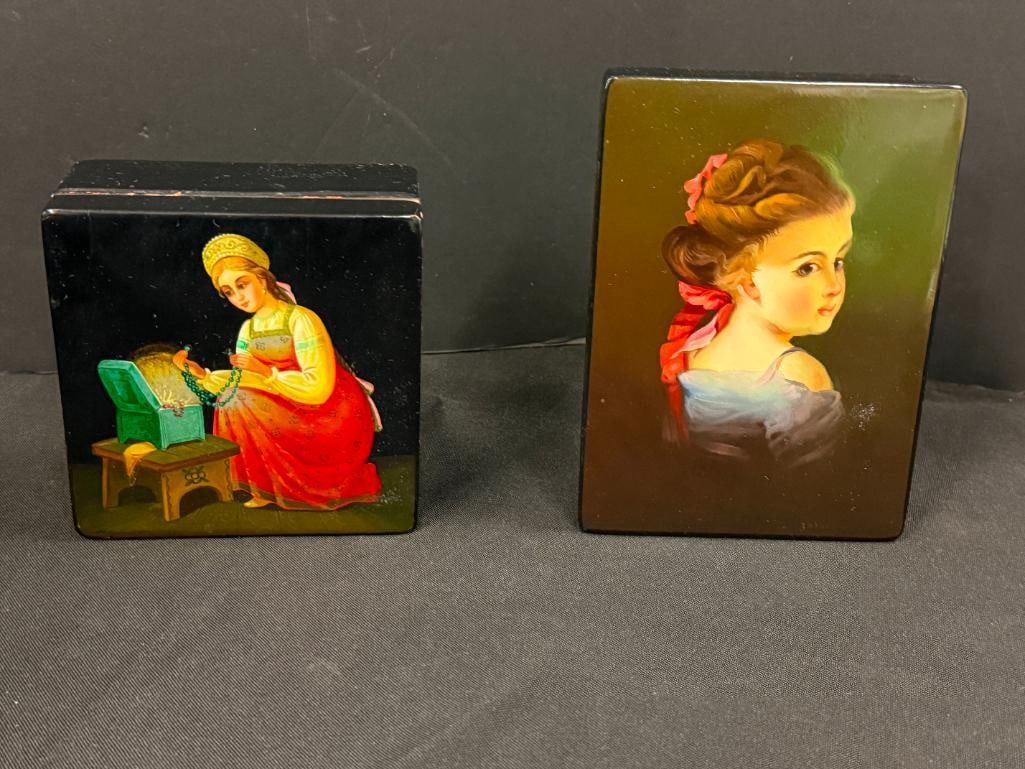 5 Hand Painted Russian Lacquer boxes - 10