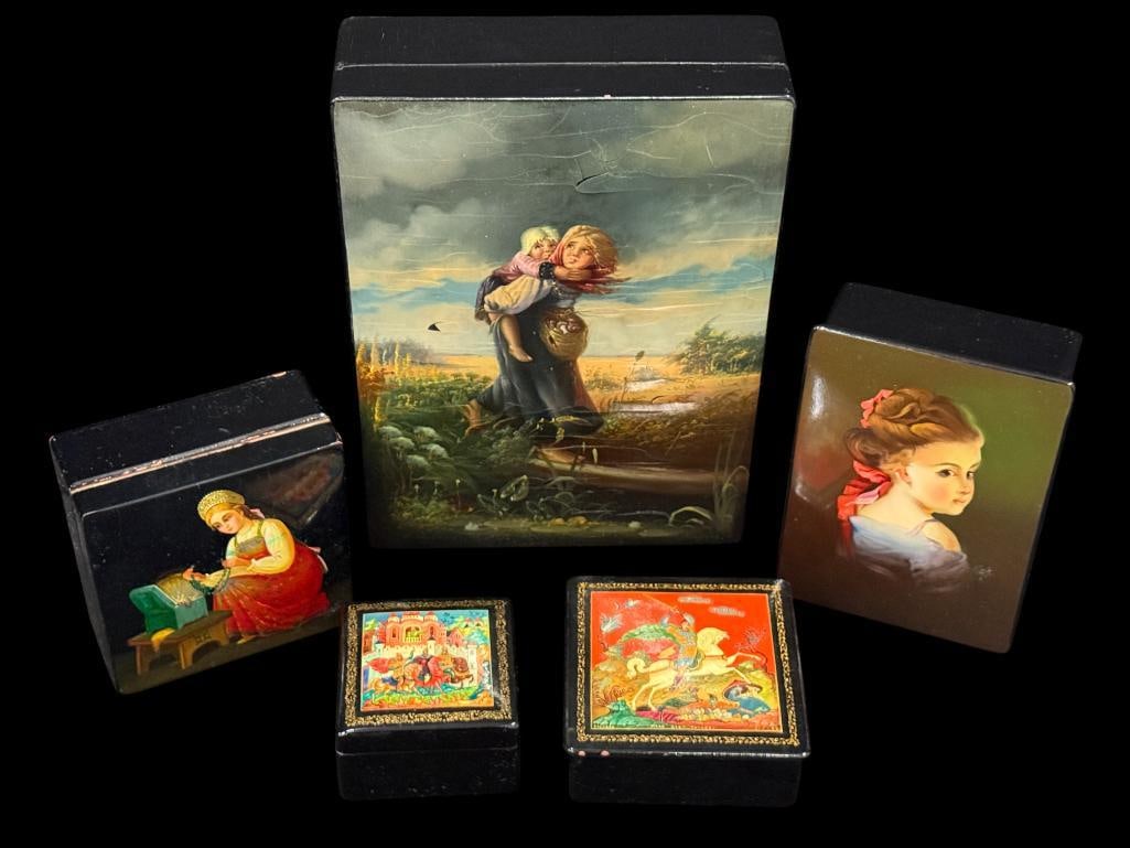 5 Hand Painted Russian Lacquer boxes (1 of 13)