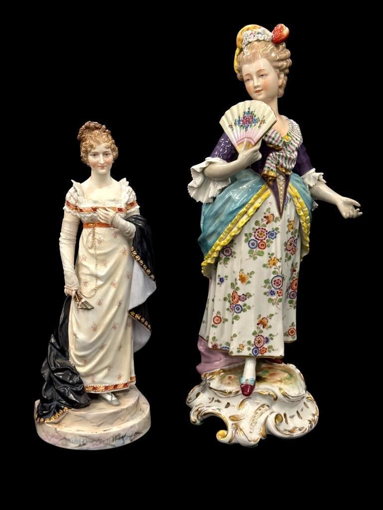 2 Hand Painted Porcelain statues of Women (1 of 9)