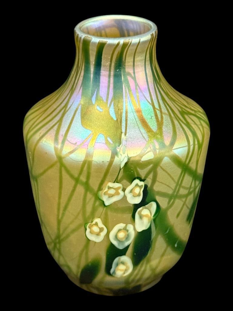 Art glass vase with vine and Millefiori design (1 of 6)