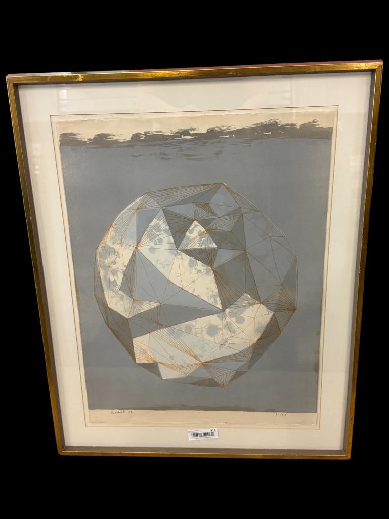 Lynn Chadwick signed color lithograph: Lynn Russell Chadwick (1914-2003) 1963 signed color lithograph. Moon in Alabama. Number 21 of 65. Image approx. 26 x 19 inches. Frame approx. 33 x 26 inches.