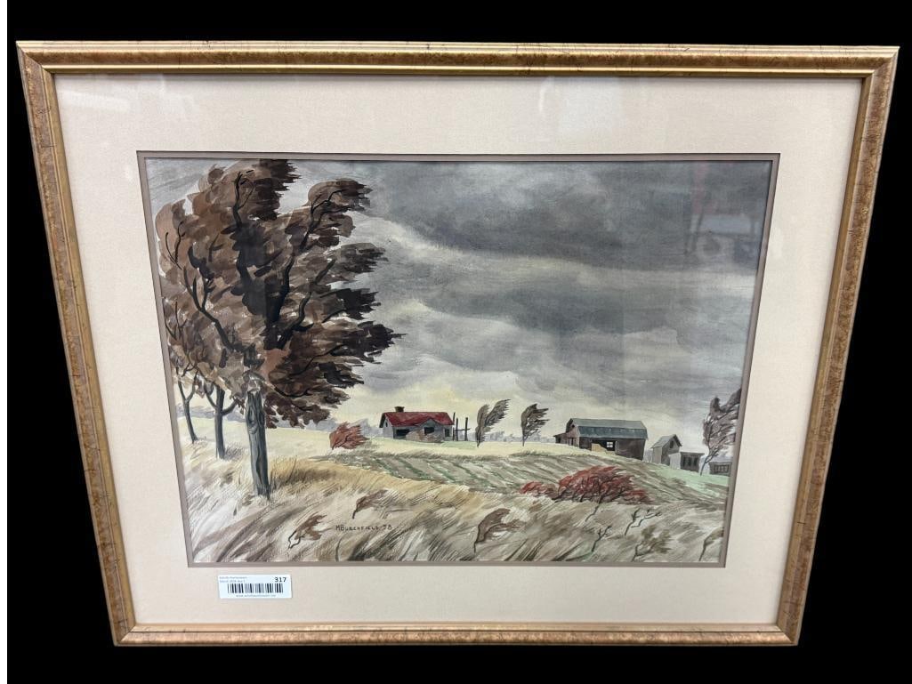 Martha Burchfield signed watercolor: Martha Burchfield (1924-1977) 1958 signed watercolor. Approx. 19 x 14 inches. Frame approx. 26 x 21 inches.