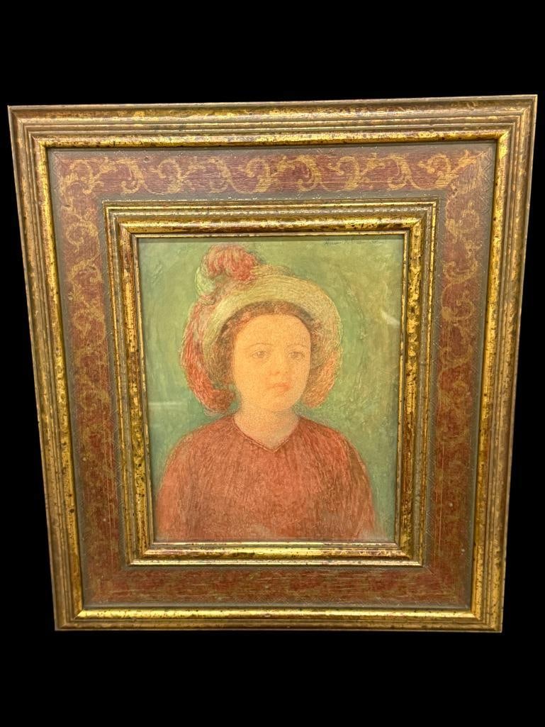 Annie Crawford signed watercolor: Annie Crawford signed watercolor. Portrait of "Vivian". Approx. 10 x 8 inches. Frame approx. 17 x 15 inches.