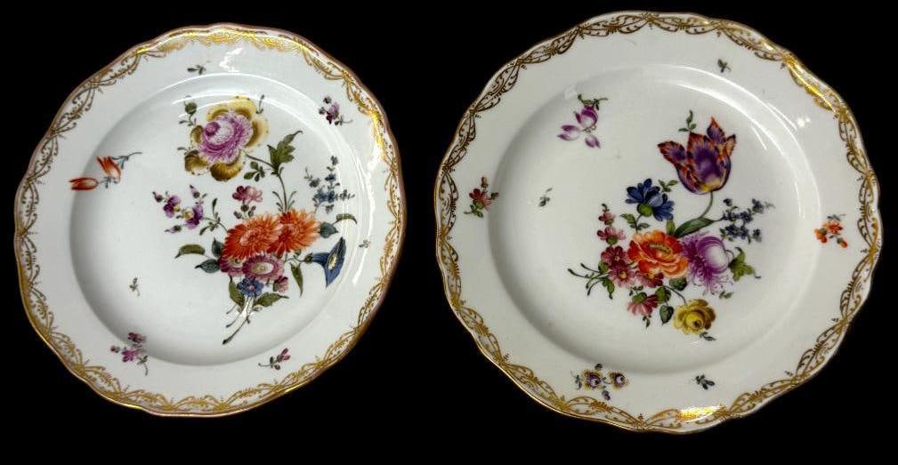 2 Meissen Plates with Floral Design: 2 Meissen Plates with Floral Design. Approx. 8.25 inches.