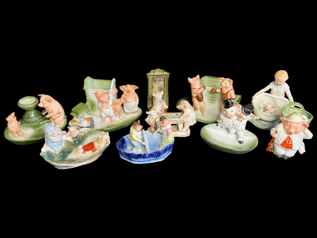 10 German Fairing Pig figurines: 10 German Fairing Pig figurines. Including Boxing, Billiards and more.