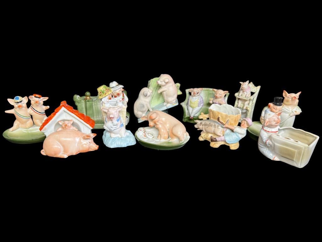 11 German Fairing Pig figurines: 11 German Fairing Pig figurines.