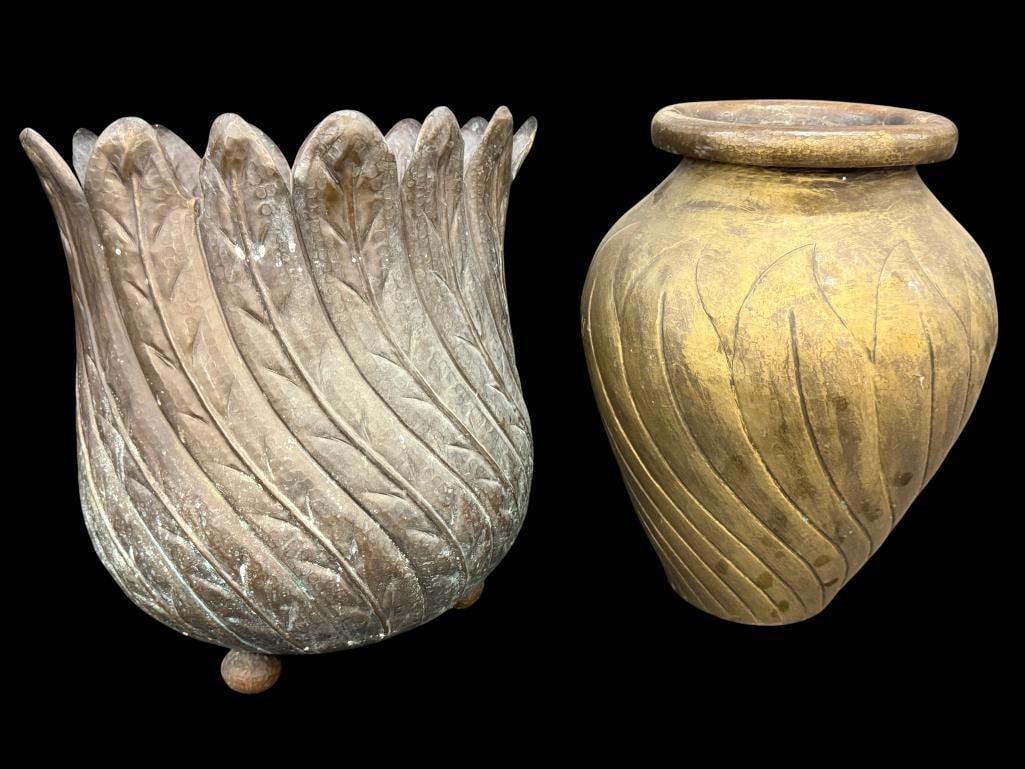 2 Large Vintage Metal Planters: 2 Large Vintage Metal Planters. Largest approx. 19 x 14 x 14 inches.