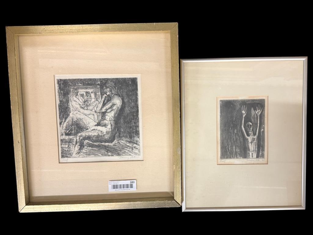 2 Nancy Tobin signed artists proof: 2 Nancy Tobin signed artists proof. One dated 1965. Larger approx. 8 x 8 inches. Frame approx. 17 x 15.5 inches.