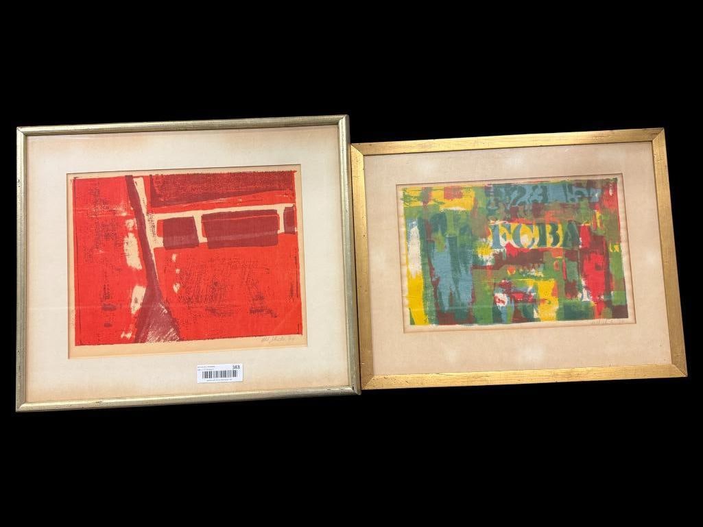 2 Bill Johnston signed abstract paintings: 2 Bill Johnston signed abstract watercolor paintings. Dated 1964 and 1965. Larger approx. 14 x 11 inches. Frame approx. 20 x 17 inches.