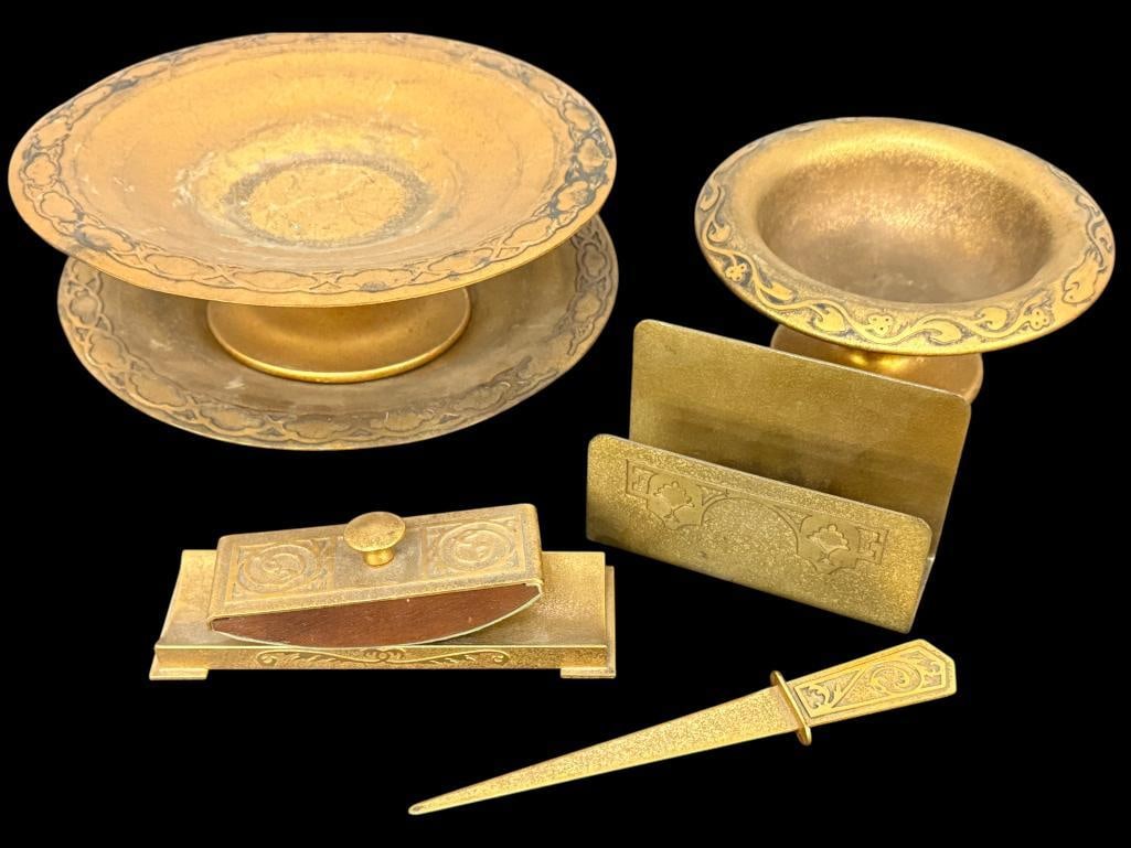 Silver Crest Bowls and Desk Set: Silver Crest Bowls and Desk Set. Large compote approx. 9.5 x 3.5 inches.