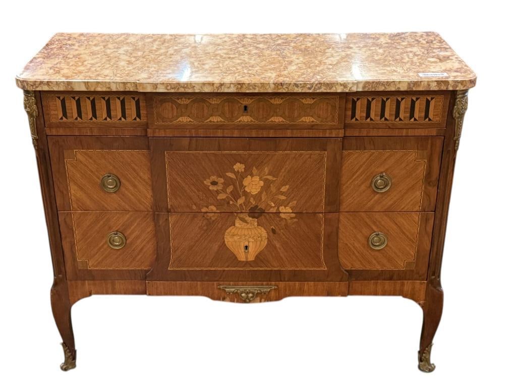Finely Inlaid dresser with marble top (1 of 9)