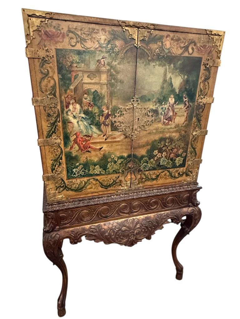 Louis XV French Revival Cabinet: Louis XV French Revival Cabinet with decorated blind doors. Approx. 65 x 36 x 20 inches.