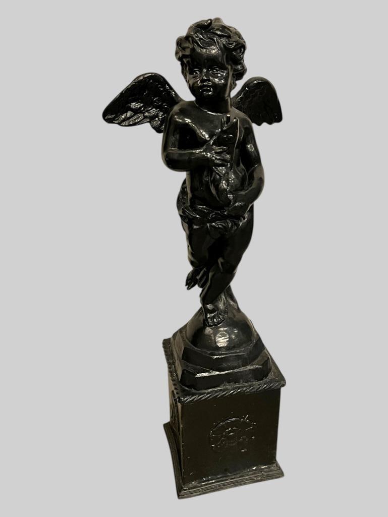 Lead Cherub Garden Statue holding a Fish (1 of 5)