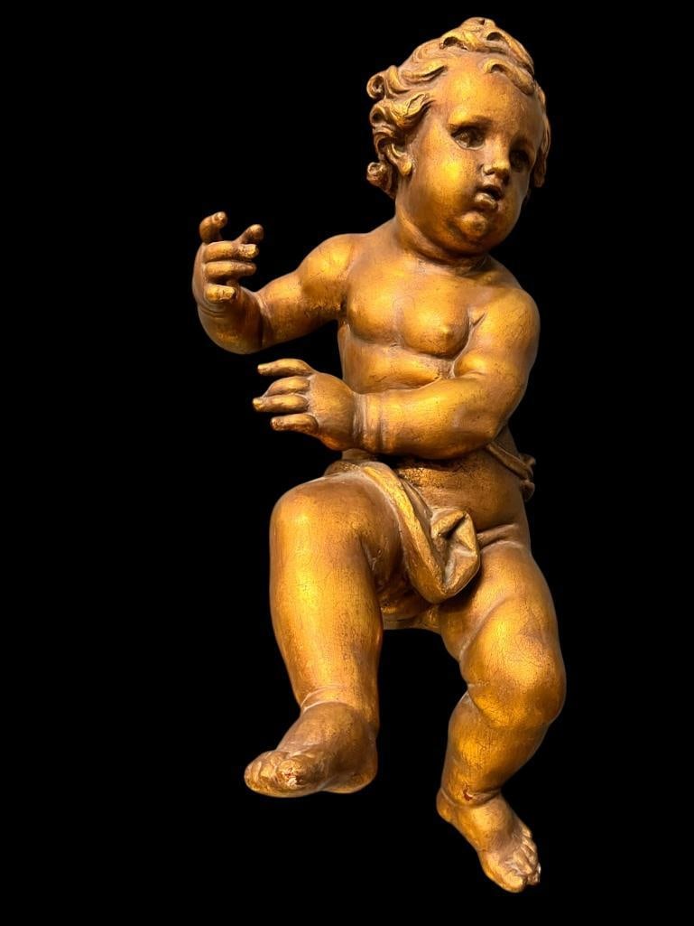 Carved wood Cherub Wall Statue (1 of 3)