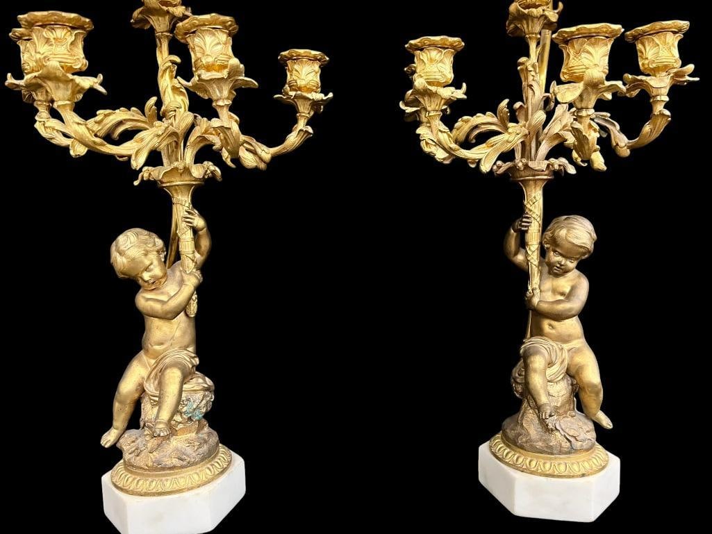 Pair of Bronze Cherub Candelabra Table Lamps (1 of 3)