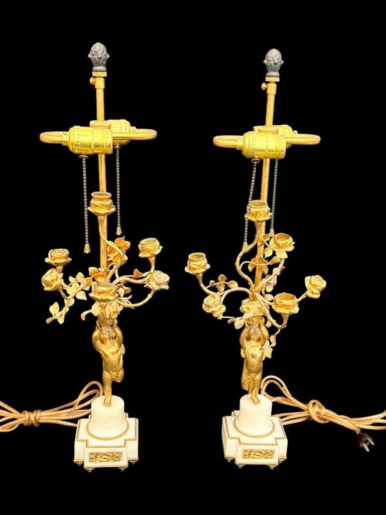 Pair of Bronze Cherub Candelabra Table Lamps (1 of 6)